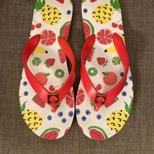 Kate Spade Colorful Fruit Medley Flip Flops with Bright Pink Straps Size 6 NWOT